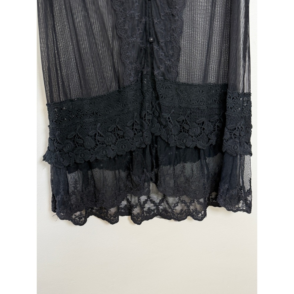 Ryu Sheer Lace Mesh Tunic Top Women L Black Goth Romantic Whimsigoth Duster - Picture 2 of 9